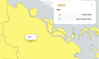 Prakiraan Cuaca Riau 3 Mei 2026, BMKG Terbitkan Peringatan Dini Waspada Hujan Lebat Disertai Petir dan Angin Kencang Siang dan Malam Hari