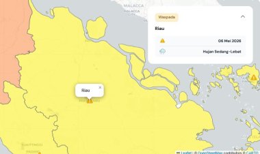Prakiraan Cuaca Riau 6 Mei 2026, BMKG Terbitkan Peringatan Dini Waspada Hujan Lebat Disertai Petir dan Angin Kencang Sepanjang Hari