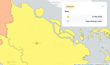 Prakiraan Cuaca Riau 6 Mei 2026, BMKG Terbitkan Peringatan Dini Waspada Hujan Lebat Disertai Petir dan Angin Kencang Siang dan Malam Hari