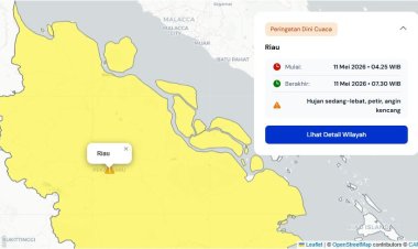 Prakiraan Cuaca Riau 11 Mei 2026, BMKG Terbitkan Peringatan Dini Waspada Hujan Lebat Disertai Petir dan Angin Kencang Pagi Ini