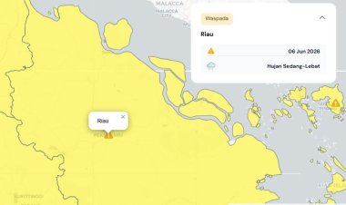 Prakiraan Cuaca Riau 6 Juni 2026, Peringatan Dini BMKG Waspada Hujan Lebat Disertai Petir dan Angin Kencang Malam Hari