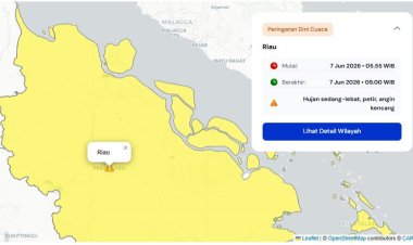 Prakiraan Cuaca Riau 7 Juni 2026, Peringatan Dini BMKG Waspada Hujan Lebat Disertai Petir dan Angin Kencang Malam Hari