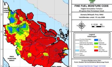 Prakiraan Cuaca Riau 15 Juli 2026, Hanya Ada Hujan Ringan di Pelalawan dan Inhil Siang hingga Sore Hari, 8 Titik Panas Menyala