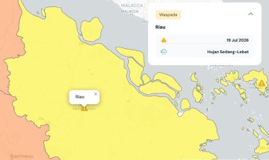 Prakiraan Cuaca Riau 19 Juli 2026, Peringatan Dini BMKG Waspada Hujan Lebat Disertai Petir dan Angin Kencang Siang dan Malam Hari