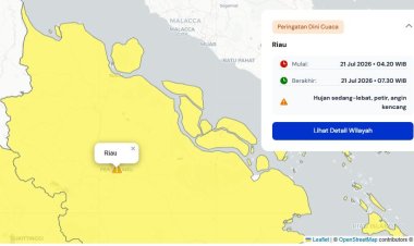 Prakiraan Cuaca Riau 21 Juli 2026, Peringatan Dini BMKG Waspada Hujan Lebat Disertai Petir dan Angin Kencang Pagi Ini