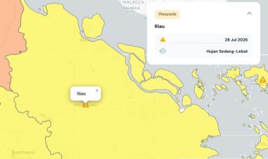 Prakiraan Cuaca Riau 28 Juli 2026, Peringatan Dini BMKG Waspada Hujan Lebat Disertai Petir dan Angin Kencang Sore dan Dini Hari