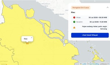 Prakiraan Cuaca Riau 30 Juli 2026, Peringatan Dini BMKG Waspada Hujan Lebat Disertai Petir dan Angin Kencang Pagi Hari