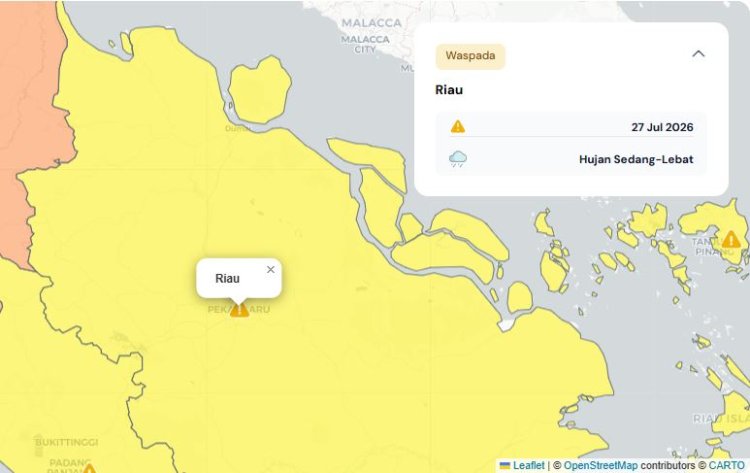 Prakiraan Cuaca Riau 27 Juli 2026, BMKG Ungkap Masih Ada Hujan Ringan Lokal di Sejumlah Daerah Siang hingga Malam Hari