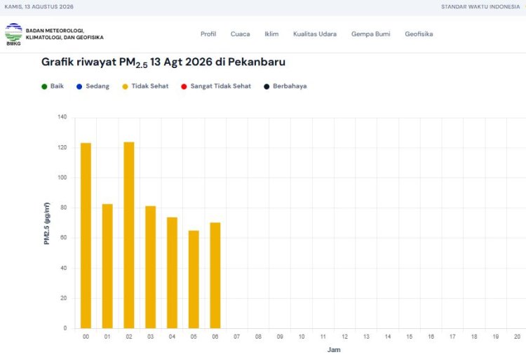Kualitas Udara Pekanbaru Tidak Sehat 13 Agustus 2026, 158 Titik Panas Menyala di Riau, Forkopimda Patroli Udara Karhutla