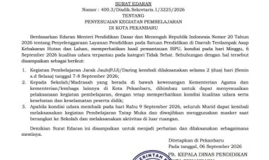 Pekanbaru Dilanda Kabut Asap, Pemko Putuskan Siswa PAUD hingga SMP Belajar Daring 7-8 September 2026