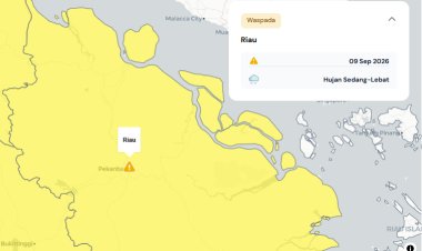 Prakiraan Cuaca Riau 9 September 2026, Peringatan Dini BMKG Waspada Hujan Lebat Disertai Petir dan Angin Kencang Malam Hari