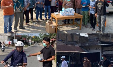 Berpartisipasi di Aksi Bagi-bagi Masker PKJR Ujung Batu, Cakades Suka Damai Jefri Mustafa Ajak Warga Bersatu dalam Keberagaman