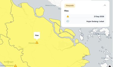 Prakiraan Cuaca Riau 21 September 2026, Peringatan Dini BMKG Waspada Hujan Lebat Disertai Petir dan Angin Kencang Siang dan Malam Hari