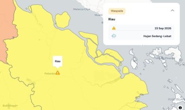 Prakiraan Cuaca Riau 23 September 2026, Peringatan Dini BMKG Waspada Hujan Lebat Disertai Petir dan Angin Kencang Sore dan Malam Hari