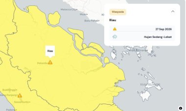 Prakiraan Cuaca Riau 27 September 2026, Peringatan Dini BMKG Waspada Hujan Lebat Disertai Petir dan Angin Kencang Siang dan Malam Hari