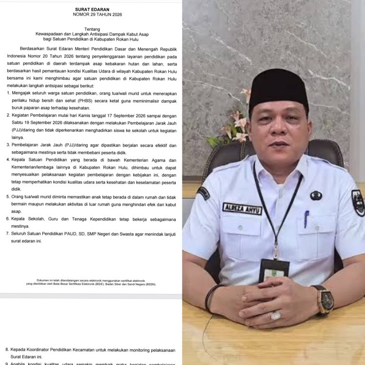 Siswa Rohul Kembali PJJ 17–19 September 2026, Kadisdikpora Imbau Siswa Tetap di Rumah