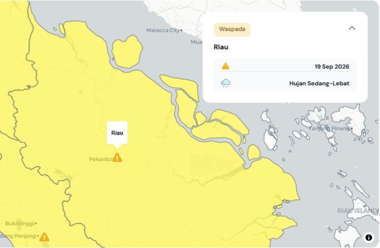 Prakiraan Cuaca Riau 19 September 2026, Peringatan Dini BMKG Waspada Hujan Lebat Disertai Petir dan Angin Kencang Pagi dan Malam Hari