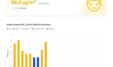 Kualitas Udara Pekanbaru 16 Oktober 2026 Tidak Sehat, Peringatan Dini BMKG Waspada Hujan Lebat Disertai Petir dan Angin Kencang Sore dan Malam Hari